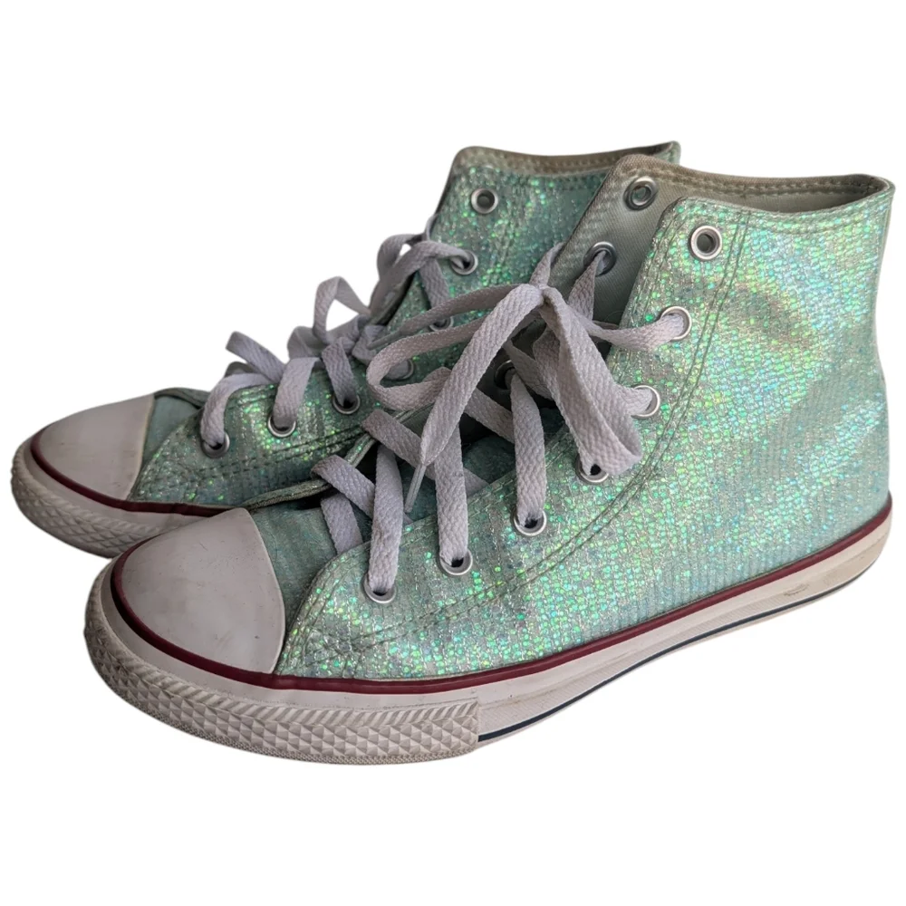 Converse Turquoise Sequin High Top Sneakers Size 5